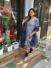 Pure crape floral suit