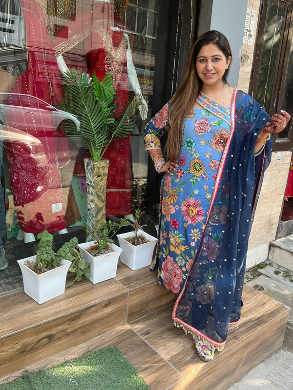 Pure crape floral suit