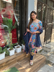 Pure crape floral suit