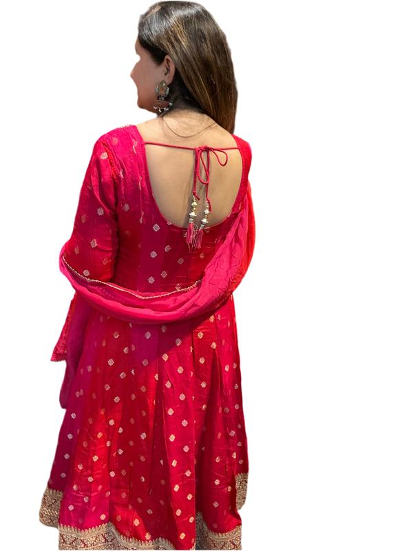 Product Title: Utsav Collection — Raw Silk Anarkali with Dabka & Tassel Detailing