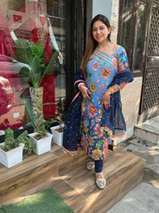 Pure crape floral suit