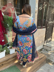 Pure crape floral suit