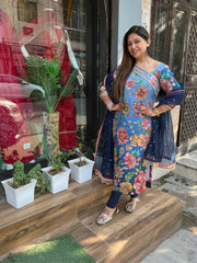 Pure crape floral suit