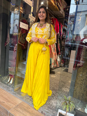 Hand-Embroidered Jacket with Tie & Dye Blouse & Crepe Gharara (3-Piece Set)