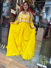 Hand-Embroidered Jacket with Tie & Dye Blouse & Crepe Gharara (3-Piece Set)