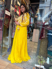Hand-Embroidered Jacket with Tie & Dye Blouse & Crepe Gharara (3-Piece Set)