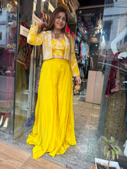 Hand-Embroidered Jacket with Tie & Dye Blouse & Crepe Gharara (3-Piece Set)