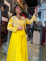 Hand-Embroidered Jacket with Tie & Dye Blouse & Crepe Gharara (3-Piece Set)