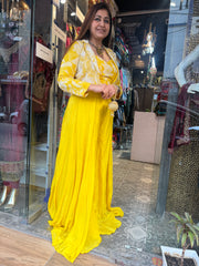 Hand-Embroidered Jacket with Tie & Dye Blouse & Crepe Gharara (3-Piece Set)