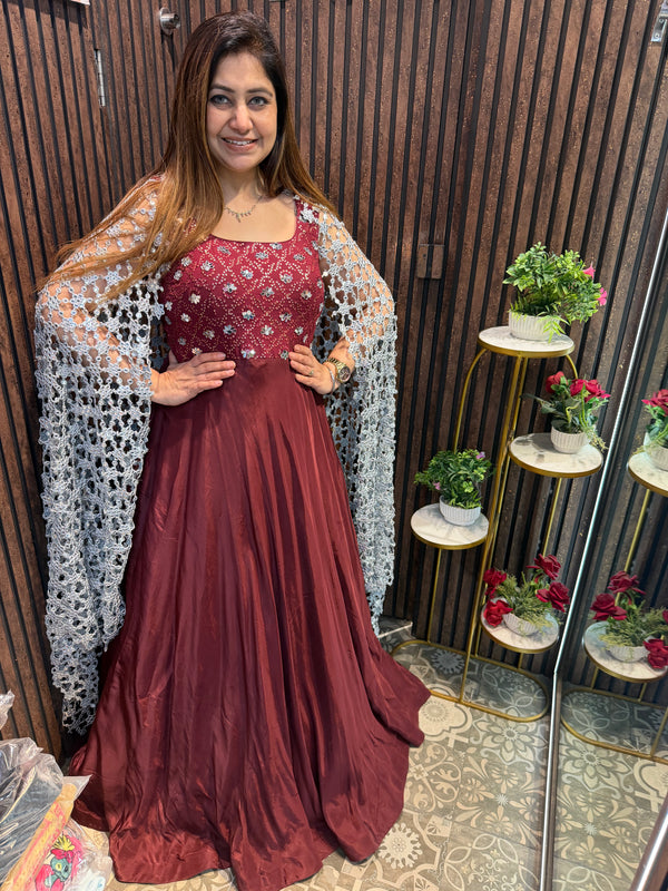 The Opara Silk Regal Gown: The Bespoke Mirror-Work Ensemble