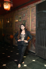 Black Sequin Glam Blazer Set with Crystal Tissue Bralette