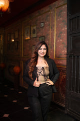 Black Sequin Glam Blazer Set with Crystal Tissue Bralette