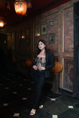 Black Sequin Glam Blazer Set with Crystal Tissue Bralette