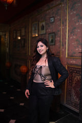 Black Sequin Glam Blazer Set with Crystal Tissue Bralette