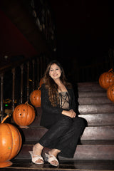 Black Sequin Glam Blazer Set with Crystal Tissue Bralette