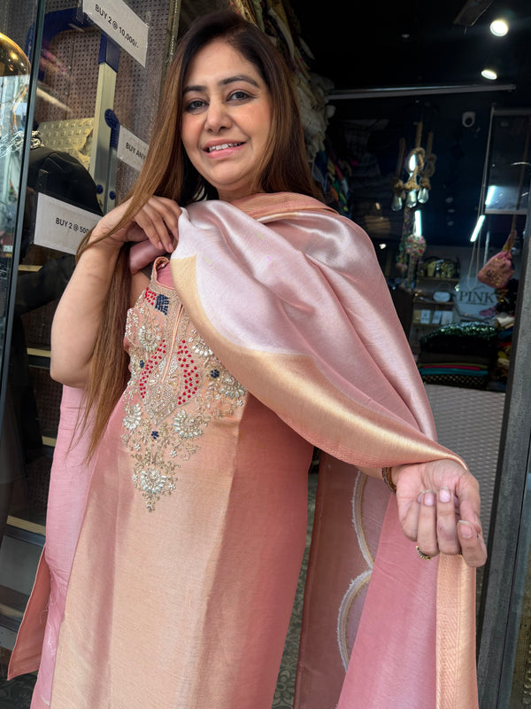 Premium Banarasi fabric resembling Kanji Varam weave