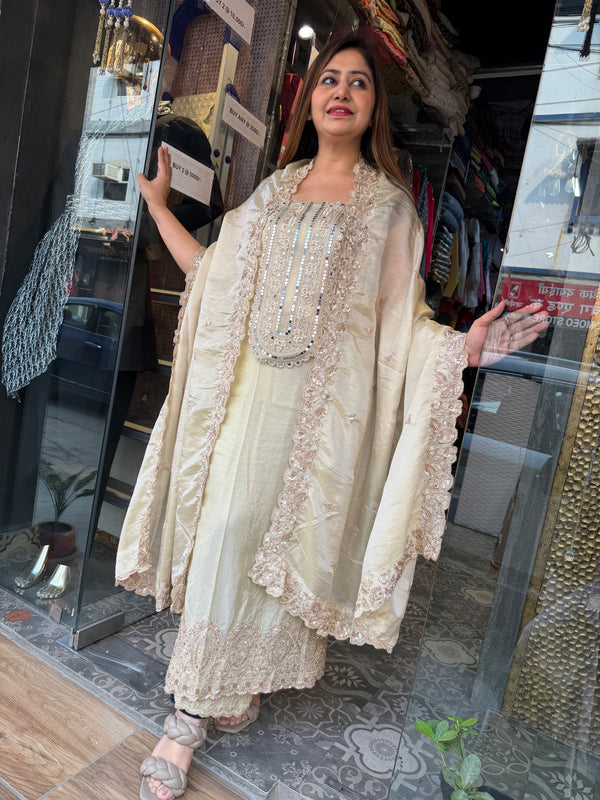 ✨ Golden Shimmer Pure Crepe Suit