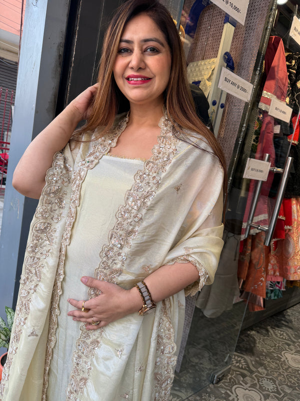 ✨ Golden Shimmer Pure Crepe Suit