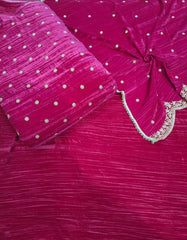 Premium Velvet Unstitched Suit Set with Embroidered Shirt & Scalloped Dupatta | Winter Festive Collection