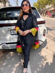 Black Cotton Silk Pant Suit