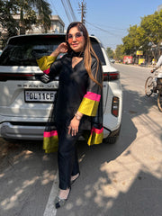 Black Cotton Silk Pant Suit