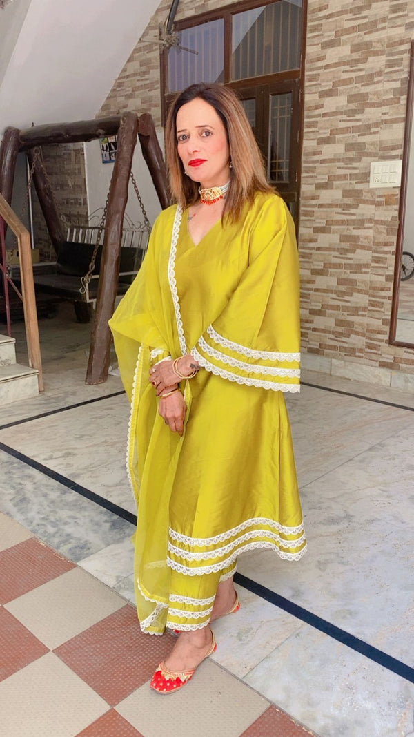 Light Silk Outfit with Organza Kanza Dupatta